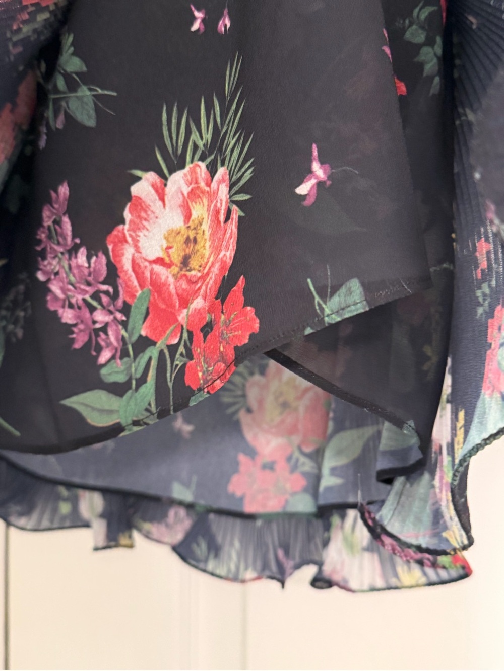 AMUR Black Pleated Top with Red and Green Floral Print - Picture 5 of 5